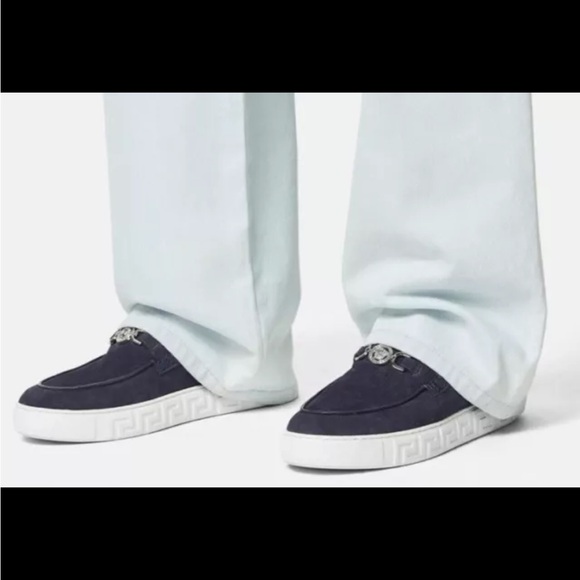 Versace Medusa MEDUSA '95 SUEDE GRECA LOAFERS Blue Size 9 - Picture 2 of 4